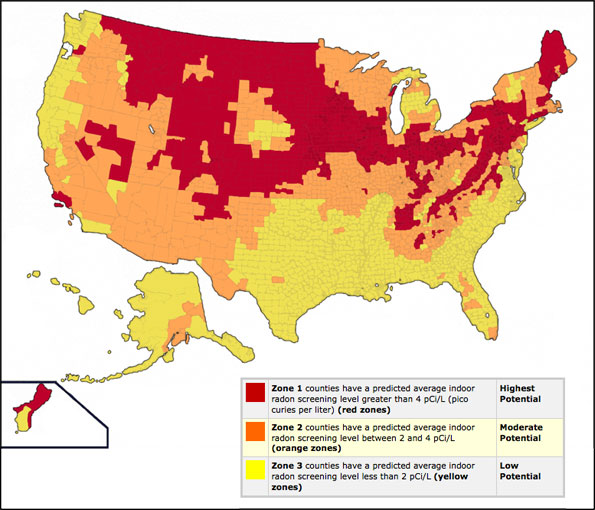 EPA Radon Zone Map of the United States