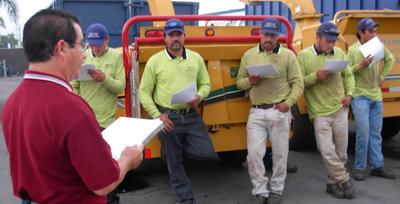 Tailgate safety meeting at a worksite