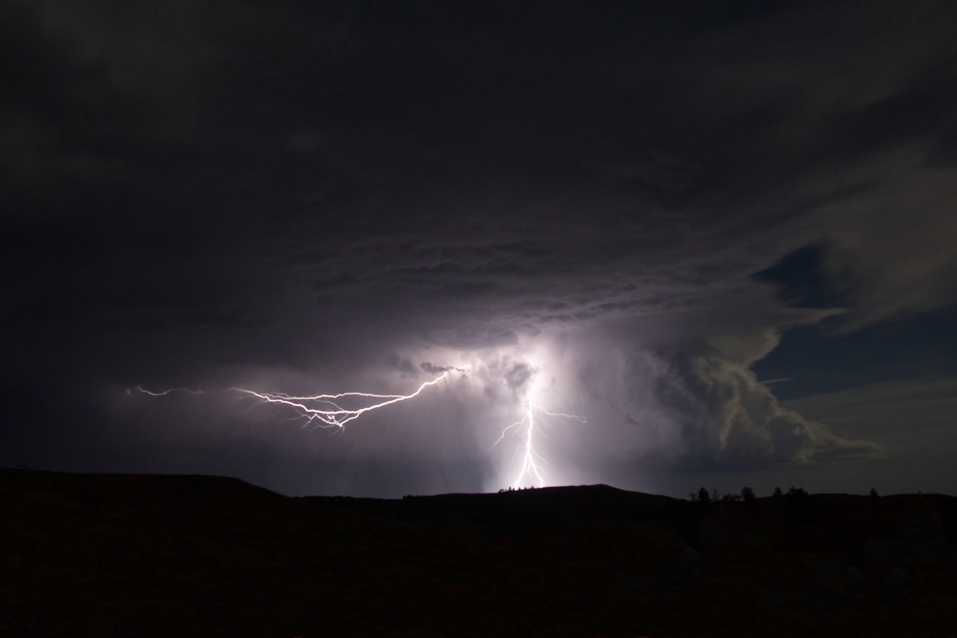 Lightning dancing across sky during a thunderstorm